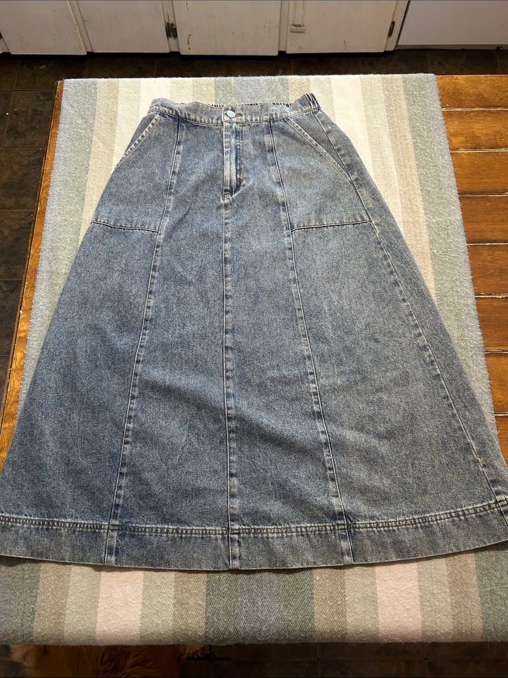 Grade & Gather High-Waist A-Line Denim Skirt small- elastic waist back-lg pox
